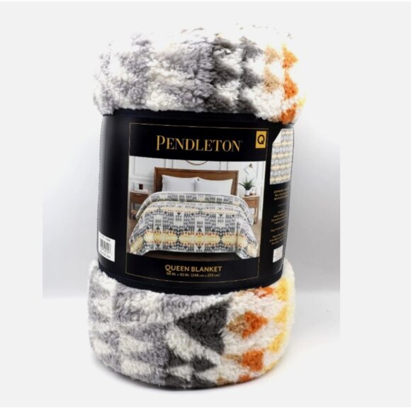 NEW! Pendleton, Arrow Point Gray, Sherpa fleece blanket Queen - Picture 8 of 8